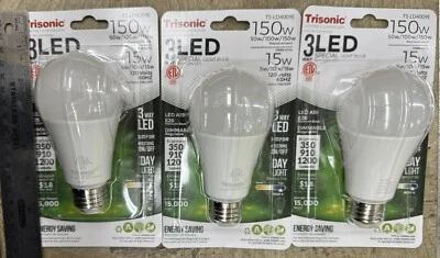 Trisonic A19 3way LED LIGHT BULBS 15w  =150W Day Light 3packs - Image 1 of 3