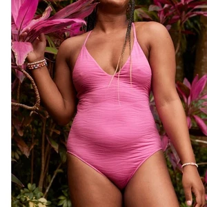 Pink One Piece Swimsuit With Open Back and Beaded Straps - Picture 1 of 11