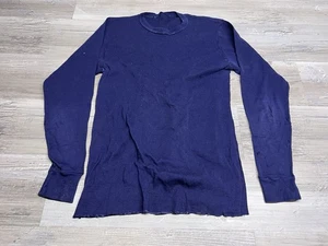 Vintage 60s 70s Long Sleeve Shirt Distressed Beatnik Minimal Grunge Size S Blue - Picture 1 of 12