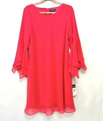 Vestido vaquero LAUREN RALPH LAUREN de gasa en capas para mujer talla 16 rosa amapola $155 Foto 1 de 4