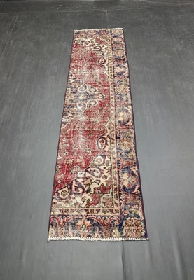 Red Turkish Vintage Runner, 1.6x6.4ft, Antique Red Floral Handmade Runner, - Image 1 of 4