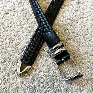 Perry Ellis Portfolio Herren Gürtel schwarz geflochten Leder Gr. 38 klassisch geflochten silber - Bild 1 von 7