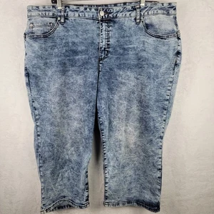 Women 22W Capri Denim Stretch Acid Wash Jeans Pocket Casual Retro Y2K Classic 90 - Picture 1 of 9