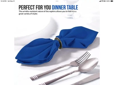 Juego de 12 servilletas de tela azul real 17"x17" color liso poliéster mesa de comedor Foto 1 de 4