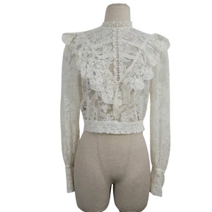 The Kooples elfenbeinfarbene transparente Spitze Rüschen Bluse Top Gr. 3/L viktorianisch feminin zierlich - Bild 1 von 10