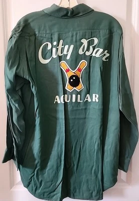 VTG 1950's Embroidered Gabardine MASTER BOWLER Bowling Shirt CITY BAR  "DICK" - Image 1 of 4