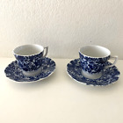 Set 2 Vintage Asian Flow Blue Tea Cup & Saucers