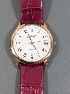 August Steiner Womens Diamond Date Indicator Berry Pink Leather Band Watch - Picture 1 of 12