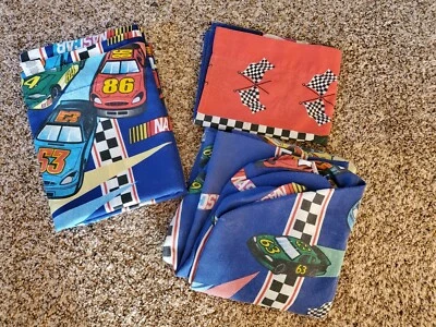 VTG Dan River Nascar Race Cars Bedding Twin Flat Fitted Sheet Bed Set Pillowcase - Image 1 of 4