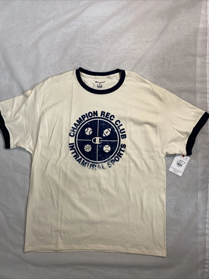 Champion Mens Xl Ringer T-shirt Rec Club Intramural Sports Graphic Cream