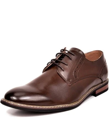 Bruno Marc Mens Lined Lace-Up Leather Oxford Dress Shoes, Brown Size 14W - Image 1 of 4