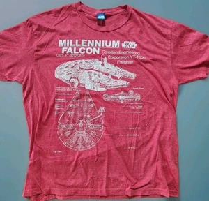 Star Wars Red Millennium Falcon Blueprint Diagram T-Shirt Size XL - Picture 1 of 4