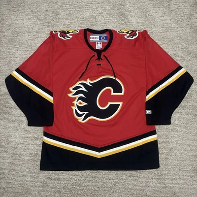 Calgary Flames CCM Hockey Jersey Large Red NHL MiC 03-07 Blasty Black C - Image 1 of 4