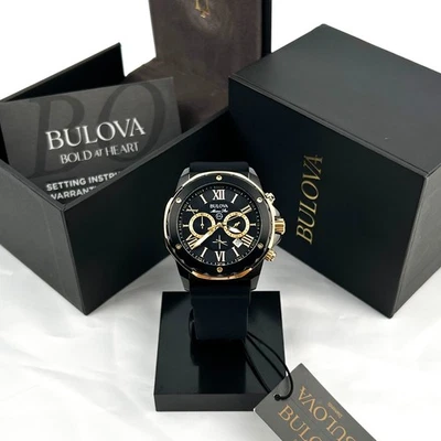 Bulova Men's Marine Star 98B278 Black Dial Silicone Strap Quartz Watch 44mm - Image 1 of 4