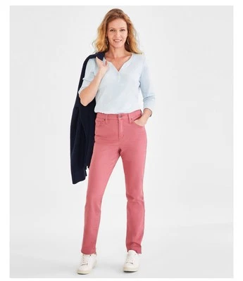 Pantalones de mezclilla para mujer Style & Co cintura alta pierna recta fresa talla 18 precio de venta sugerido por el fabricante 49,50 USD Foto 1 de 4