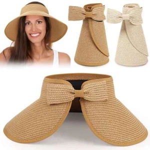 1-2 Packungen Sonnenblenden Hüte für Damen Breite Krempe Faltbar Sommer Stroh Strand Hut Kappe - Bild 1 von 14