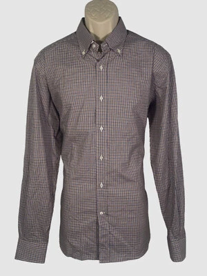 $365 Bergdorf Goodman Men's Red White Blue Check Long-Sleeve Dress Shirt Size L — 第 1/3 张图片