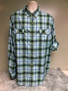 Duluth Trading Co.  Men's tabbed Long Sleeve double pocket green plaid shirt 2XL - Picture 1 of 9