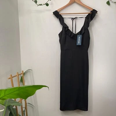 NWT Glam MODCLOTH Size 0 Midi Lined Super Soft Ruffle Butterfly-Sleeve LBD Dress - Image 1 of 4