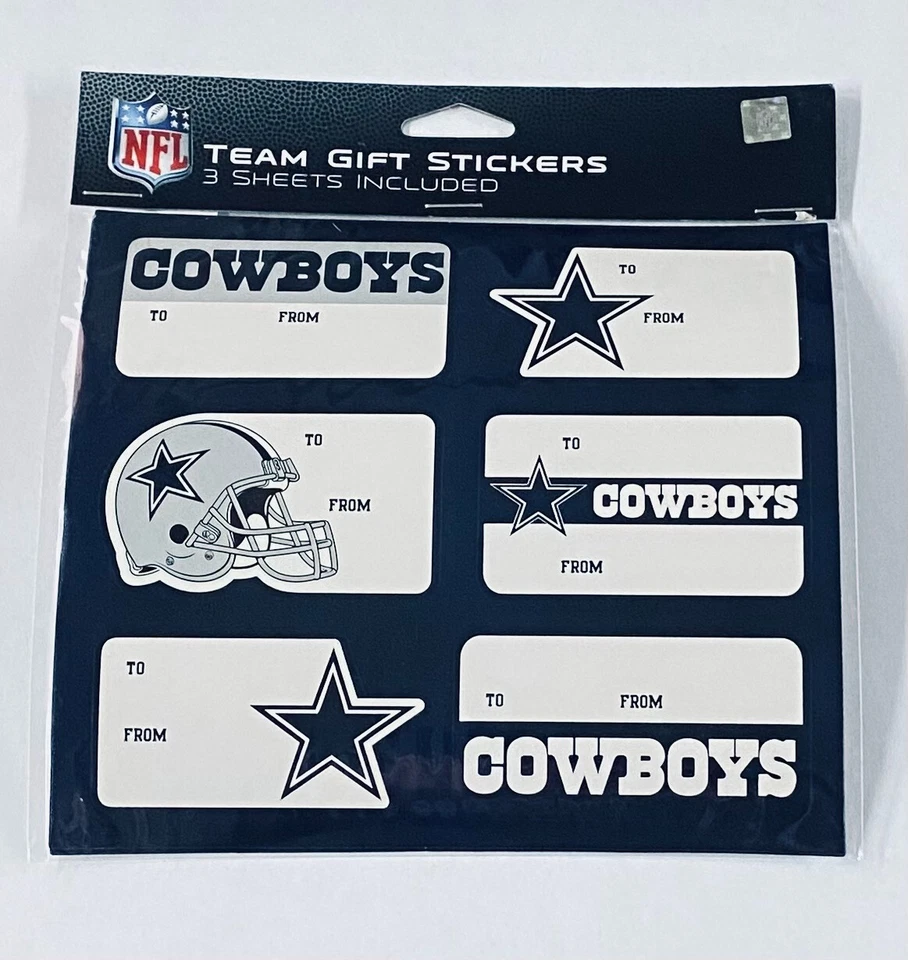PACOTE COM 3 FOLHAS ADESIVOS ETIQUETA PRESENTE DALLAS COWBOYS - Imagem 1 de 1