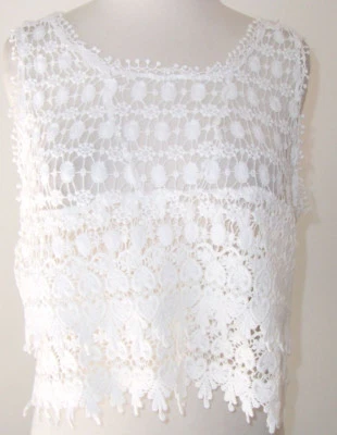 SILVIAN HEACH White Cotton Embroidered Crochet Open Weave Lace Crop Top M - Image 1 of 3