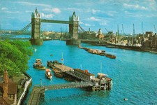 London - View of Tower Bridge over the River Thames with harbor - 1971