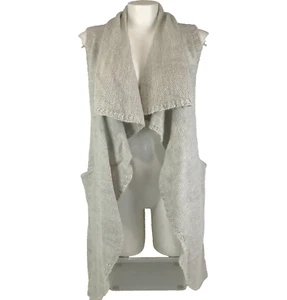 HQ Vest Grey Size 14 16 Longline Open Front Waterfall Collar Pockets Knit Wool - Picture 1 of 13