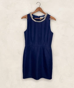 3.1 Phillip Lim Size 4 Navy Hand Embellished Pearl Silk Wool Cotton Sheath Dress - Picture 1 of 6