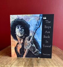 Thin Lizzy Phil Lynott Birthday Greeting Card.Pen Drawing over Map Of Dublin.