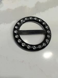 80s/90s Shirt Or Scarf Slide Black Work Rhinestones 3" - Picture 1 of 3