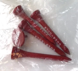 Coke COCA COLA Four Red Wooden Golf Tees and Ball Marker Set NOS Advertising - Picture 1 of 2