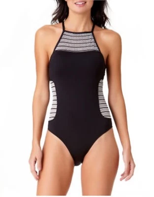 Traje de baño de una pieza de malla con cuello alto Liz Claiborne talla: 12 Foto 1 de 2