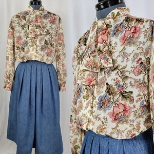 Blusa Vintage Teddi Crema Floral con Cuello Corbata Talla XL? - Imagen 1 de 20
