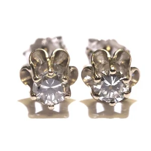 14k white gold Natural round Diamond stud earrings .46ct SI3 I1 I buttercup 1.0g - Picture 1 of 7