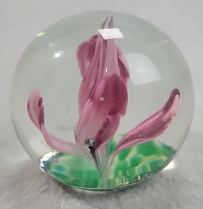 Vintage Elwood Indiana American Studio fermacarte arte vetro crimpatura rosa tulipano 3" - Foto 1 di 7