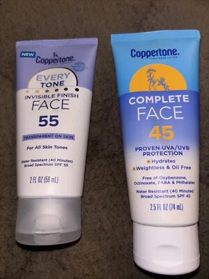 2 Coppertone Face Sunscreen Every Tone SPF 55 & Complete Face SPF 45 - Free Ship - Image 1 of 4