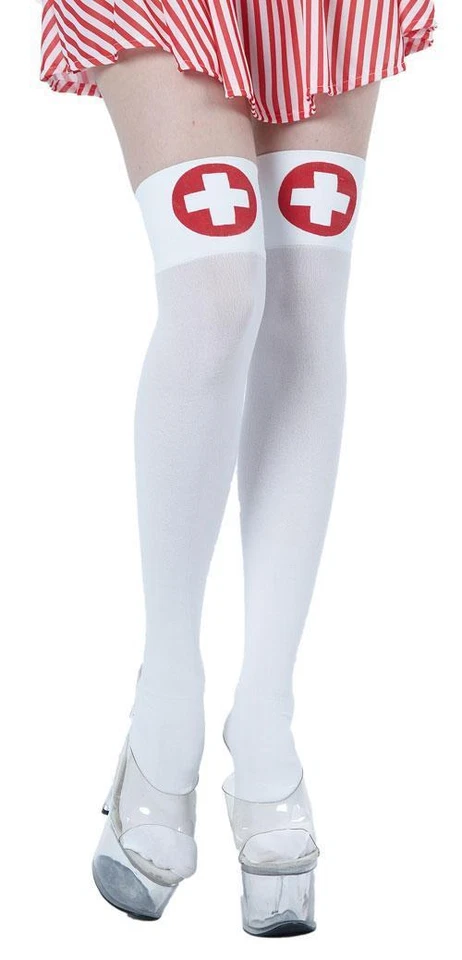 Nurse Stockings Fancy Dress Hold Ups Thigh Hi Whites Tight Sexy Costume Naughty