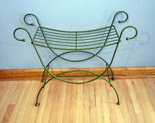 Green small Vintage Hollywood Regency MCM Vanity Stool Bench cushion Iron