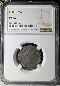 1881 Proof Seated Liberty Quarter 25c NGC PF 62 - Picture 1 of 4