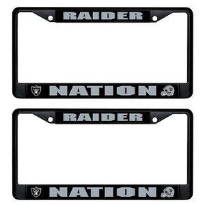 2 License Plate Frames RAIDER NATION NFL Official BLACK Metal Oakland Las Vegas - Picture 1 of 2
