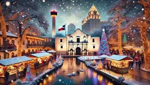 Festive Christmas scene Landmarks Ai San Antonio The Alamo POSTER 24 X 36 INCH - Picture 1 of 2