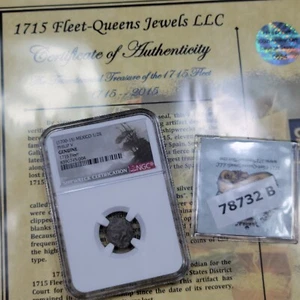 1715 FLEET Mexico Cob 1/2 Real NGC w/ Original Queens Salvor Tag & COA *J589 - Picture 1 of 8