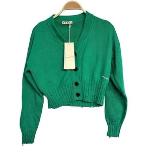 New Girls Kids Marni Green Knit Distressed Cardigan Sweater - Picture 1 of 8