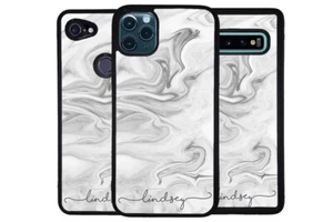 White Marble Script Personalized Name Phone Case for Apple Samsung LG Google - Picture 1 of 7