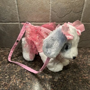 Poochie & Co Doggie Purse White and Grey Dog Pink Hair Bows Tutu - Picture 1 of 7