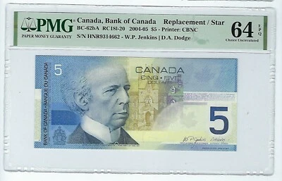 Canada 2001 BC-62bA $5 Note HNR Prefix PMG 64 EPQ Replacement Tough Note - Image 1 of 2