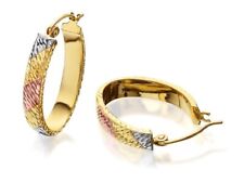 F.Hinds Womens Jewellery 9ct Three Colour Gold Diamond Cut Hoop Earrings - 18mm