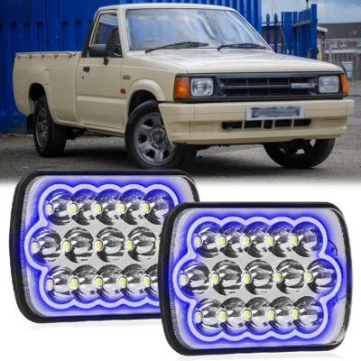 Pair 5X7'' 7X6'' LED Headlights Blue Halo DRL For Mazda B2200 B2000 B2600 RX-7 - Image 1 of 4