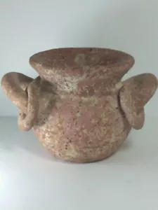 Olla de barro hecha a mano estilo antiguo, doble mango con anillo 4,75" x 7,5" - Imagen 1 de 9