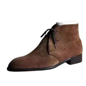 Handmade Men Brown Suede Leather Ankle High Lace Up Leather Chukka Boots For Men - Picture 1 of 3